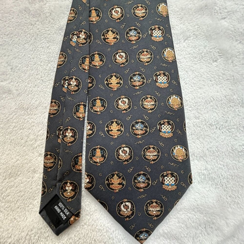Mens Silk Tie Made Exclusively For Asian Art Museum San Francisco Gray Gold 56"